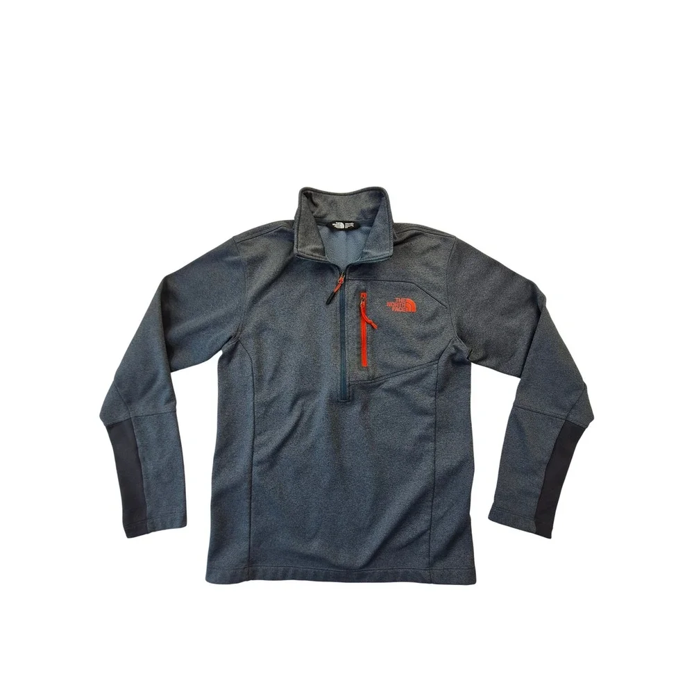 The North Face 1/4 Zip Fleece Pullover Men's Small Gray Orange Outdoor Jacket